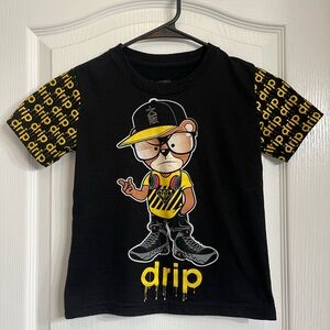 Fresh Laundry Boys Bear Drip Crew Neck Short Sleeves Black Casual T Shirt Size 4
